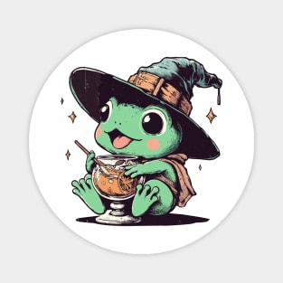 Retro kawaii witchy frog drink orange juice Magnet